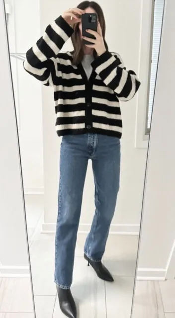 H&M BNWT Black White Stripe Oversized Rib Knit cardigan Bloggers SOLD OUT S 8 10