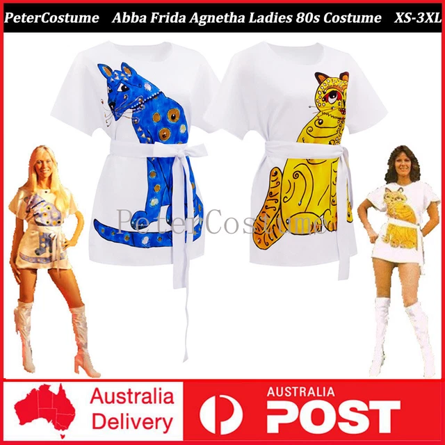 ABBA FRIDA AGNETHA Ladies 80s Costume 70s Yellow Or Blue Cat Dress Dancing  Queen $35.59 - PicClick AU