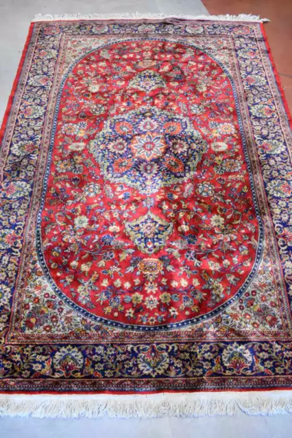 Alfombra Rojo Azul Fantasía Floral Ovalado Con Diseño Central 145x215 CM