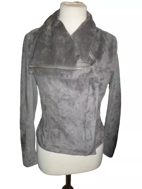 Anthropologie BLANKNYC Zip Faux Suede Leather Moto Jacket Coat Gray XS