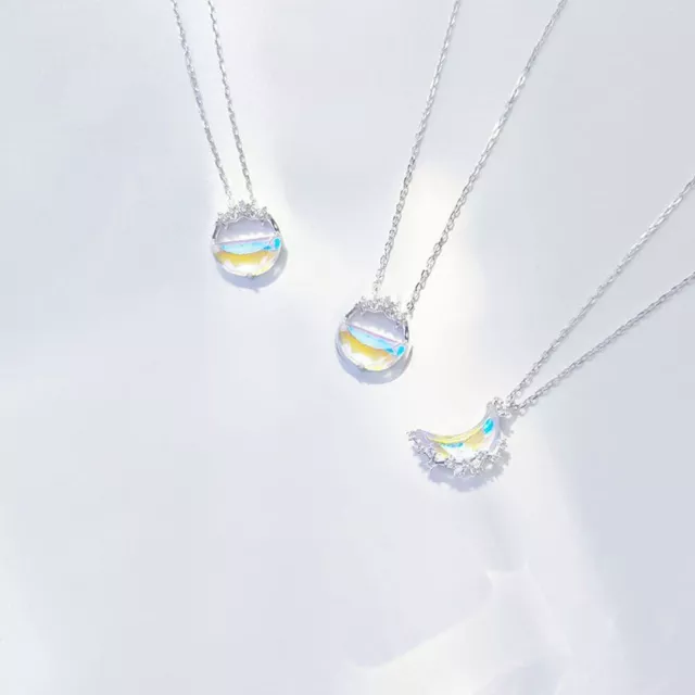 Brillante Luna Piedra Collar Titanio Cristal Moda Joyería Regalo para Mujer New