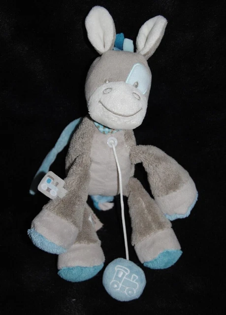Peluche Doudou Ane Musical NATTOU Cyril et Gaston Gris Bleu Boité à Musique TTBE