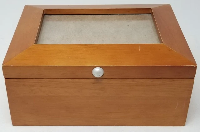 Hallmark Photo Frame Jewelry Vanity Storage Box Light Teak Color Wood Vintage