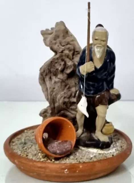 Oriental Fisherman Chinese Japanese Ceramic Figure - Man Fishing - 19cm tall.