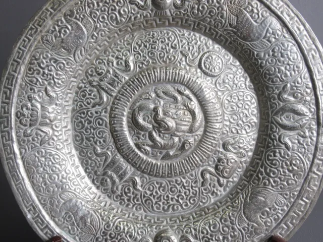 Dish Eastern Metal Silver Persian Shapes Mythical Beat Engraved 2