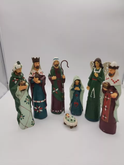 7 Piece Carved Resin Christmas Nativity Scene Set by Kirkland Home Hand Painted