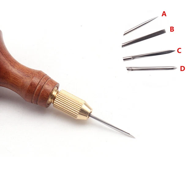Cuero artesanal mango de madera aguja de coser manual cabeza de cincel herramientas de chal reemplazable