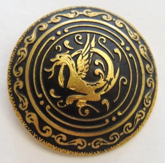 Grand bouton ancien en metal, damasquiné griffon chimère button  3,5 cm