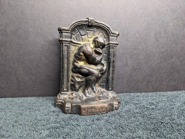 Vintage Antique Cast Iron The Thinker Bookend 5"