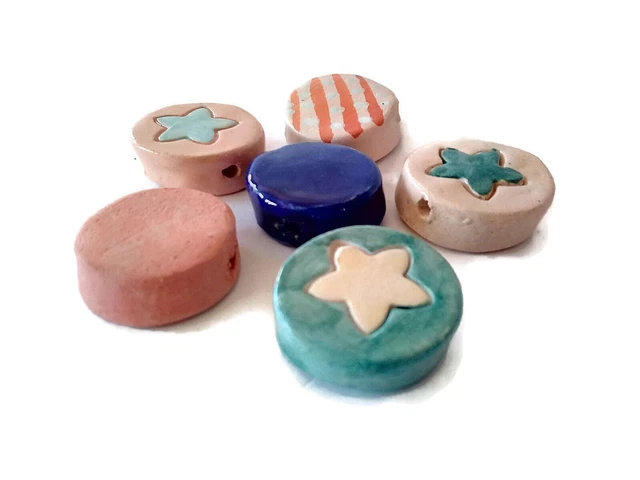 6Pc Assorted Large Ceramic Beads For Macrame Jewelry Making 2 mm hole Coin Beads