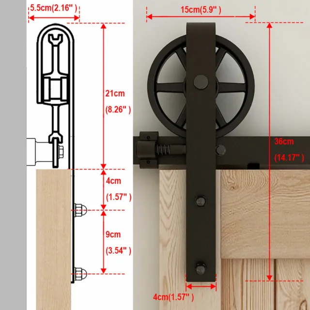 4FT-20FT Big Spoke Wheel Sliding Barn Door Hardware Kit For Single/Double Door
