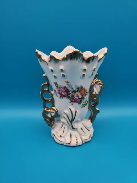 Vtg Old Paris French Style Porcelain Gold Gilt Spill Vase Floral Bouquet-Pair(2)