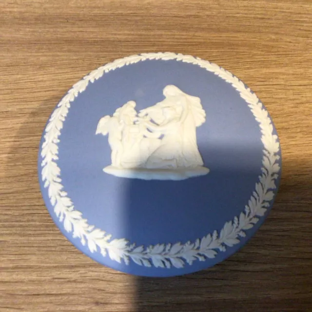 Wedgwood Blue Jasperware Round Trinket Box-Made in England (85) #905