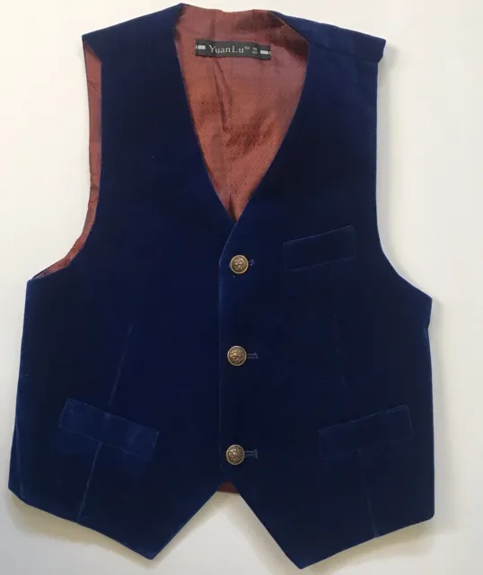 YuanLu Velvet Boys Navy Blue Formal Vest Boy Size 6 Classic Fit NEW