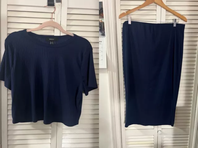 Forever 21 Plus Size Cropped Tee & Pencil Skirt Set 2X Navy