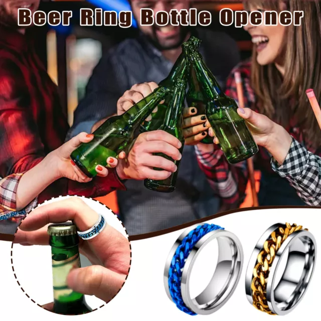 Beer Ring Bottle Opener Set Chain Rotation Ring Titanium Ring Beer Bottle Opener