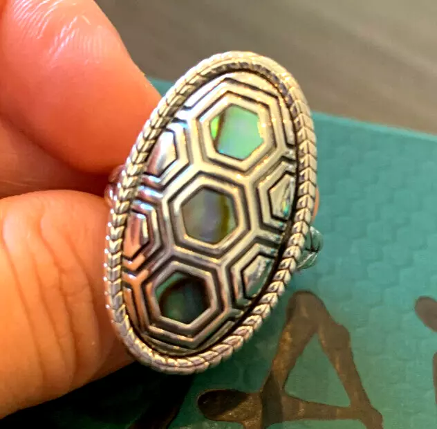 John Hardy Jai Size 7 Large Abalone Oval Shaped Cocktail Sterling Silver Ring