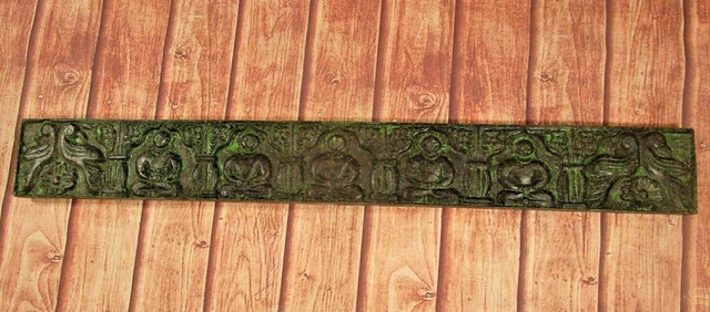 Old Vintage Deep Hand Carved Wooden  Wall Hanging Lord Buddha 36" L Panel