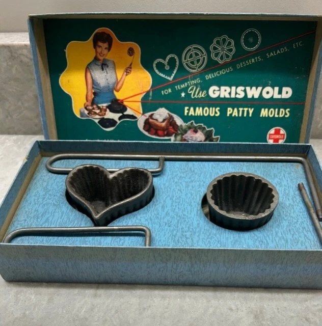 1950S GRISWOLD CAST Iron Patty Molds Set 2 In Original Box! 39.99