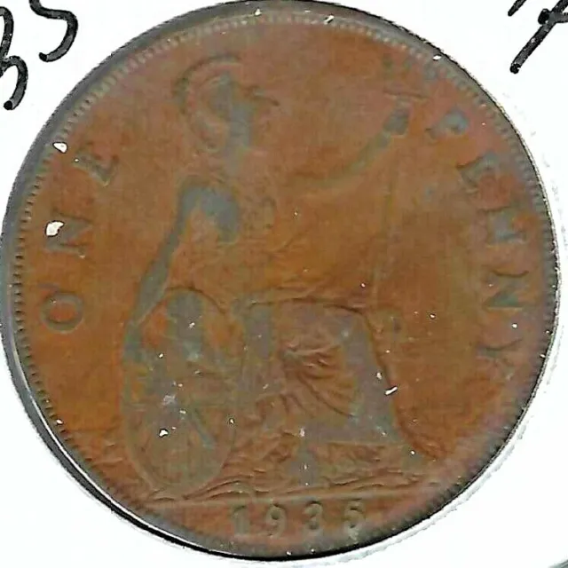 1935 Great Britain Circulated Penny George V & Britannia Coin (#1)!