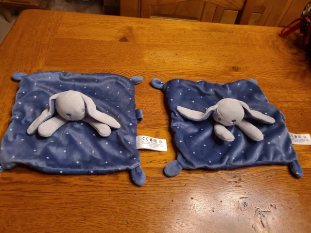 2 Doudou Simba Toys Lapin Plat Bleu Nuit Étoiles Gris attache Tétine  ÉTAT NEUF