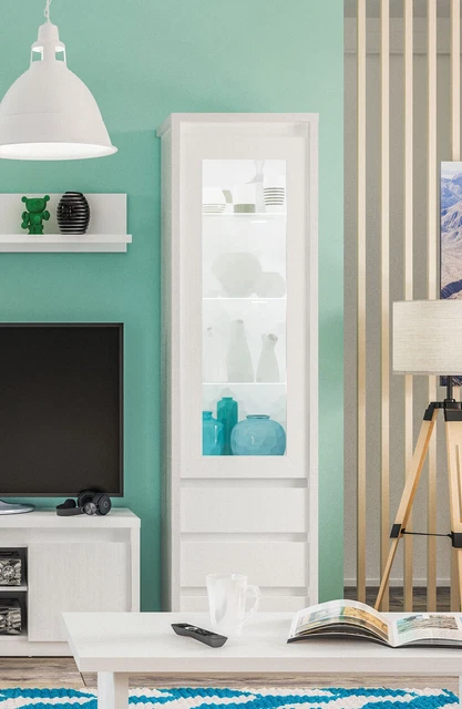 Vetrina stand "Palermo" vetrina in vetro 57 cm bianca pulita senza maniglie