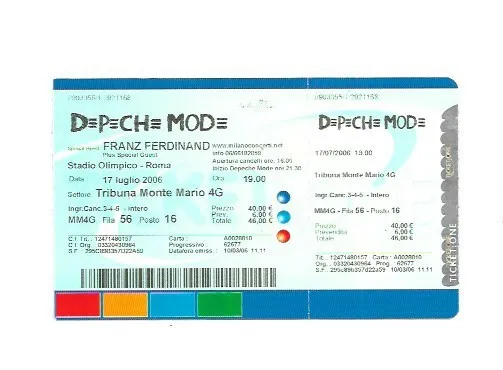 Biglietto Usato Concerto Depeche Mode 17 Luglio 2006 Stadio Olimpico Roma
