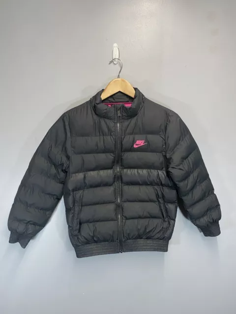 Nike Girls Black Pink Puffer Jacket Age 10-12 137cm Kids Size M