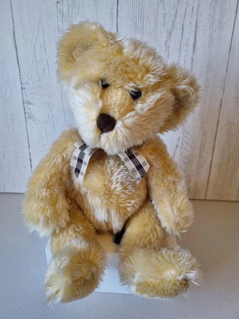 RUSS BERRIE KIPLING Sitting Teddy Bear Soft Toy Plush Brown Tartan Bow ...
