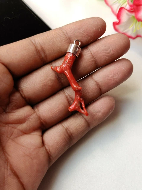 925 pendentif brut de corail rouge italien naturel, bijoux de corail rouge,...