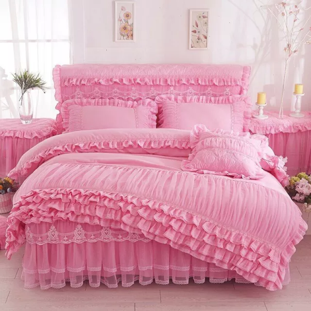 Princess Lace Bedding Set Ruffles Duvet Cover Bed Skirt Pillowcases Home Textile