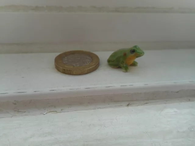 Frog - Beautiful - Tiny Detailed  Miniature  Pottery Green, & Yellow  Frog 3