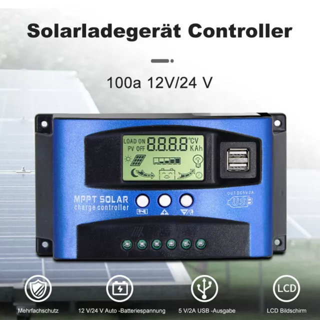 Solar Laderegler 12V-24V 100A MPPT Solar Photovoltaik Laderegler Daul USB Regler