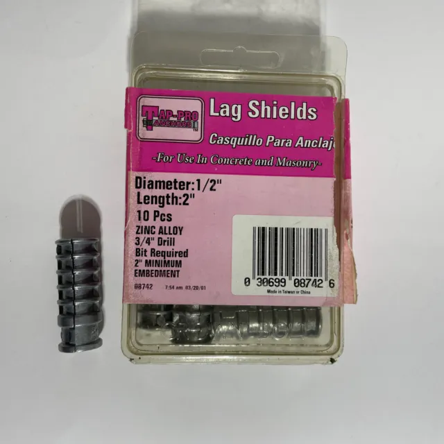 1/2 in x 2 in. Masonry Anchor Lag Shields (9-Pack) by Tap-Pro Open Box Zinc