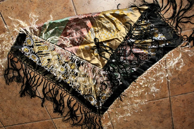 Silk brocade weave temple shawl flamenco Mantón de Manila Antique, L