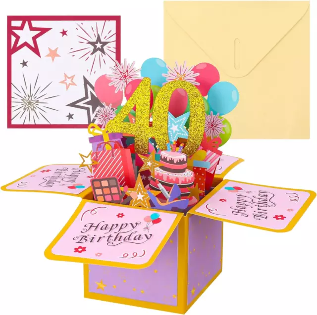 40.Geburtstagskarte, 3D Pop Up Karte Grußkarten Glückwünsche mit Umschlag für Ki