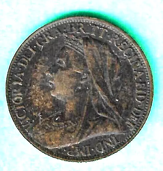1901 British Farthing Coin 1/4d Victoria Veil Head Better VF Very Fine Grade