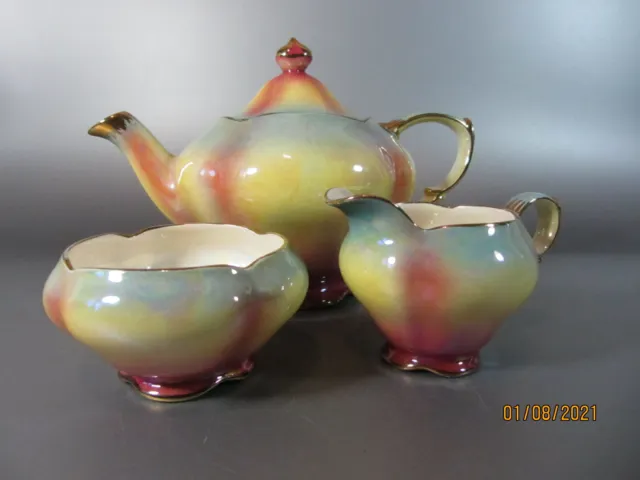 Vintage Royal Winton Teapot Set Rainbow Grimwades Iridescent luster 1940 # 419