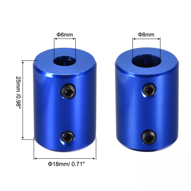 6mm to 8mm Bore Rigid Coupling 25mm Length 18mm Diameter Shaft Coupler Blue 3