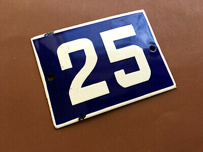 ANTIQUE VINTAGE FRENCH ENAMEL SIGN HOUSE NUMBER 25 DOOR GATE SIGN BLUE 1950's