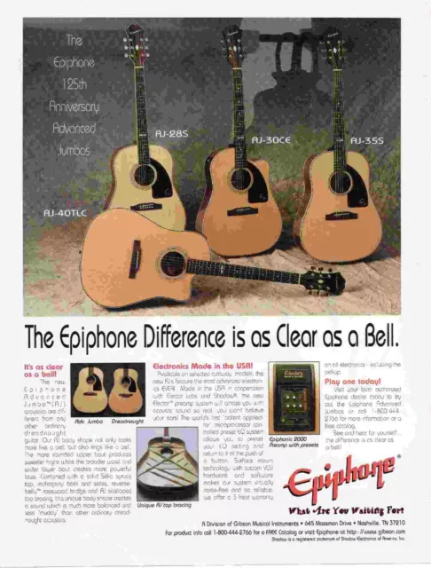 Framed Picture/Advert 11X8 Epiphone Aj-40Tlc, Aj-285, Aj-30Ce Guitars