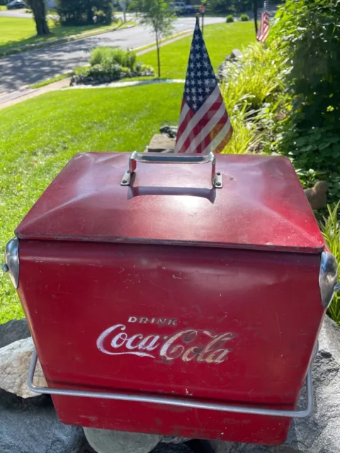 VINTAGE Original Coca Cola Metal Cooler w/ Lid, Handle, Bottle Opener, Tray