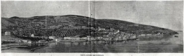 Porto Santo Stefano: panorama. Lunghissima veduta. Stampa antica del 1901