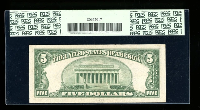 DBR $5 1934-C Silver  Fr. 1653W PA Block Wide Face PCGS 35 PPQ Serial P69521596A 2