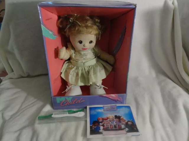 1985 Mattel Girl My Child Doll Brown Eyes Blonde Hair w/ Box & Accessories