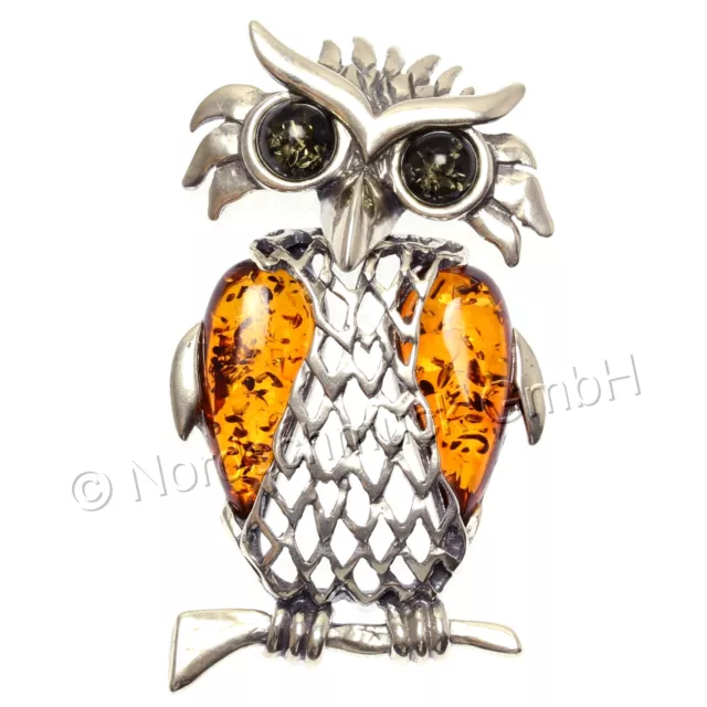 Bernstein Anhänger XXL Eule 925er Silber Sterlingsilber amber owl pendant K287