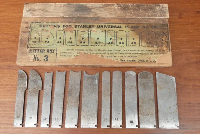 VTG Stanley 55 Universal Plane Cutter Box No. 3  ~  11 Cutters With Wood Case
