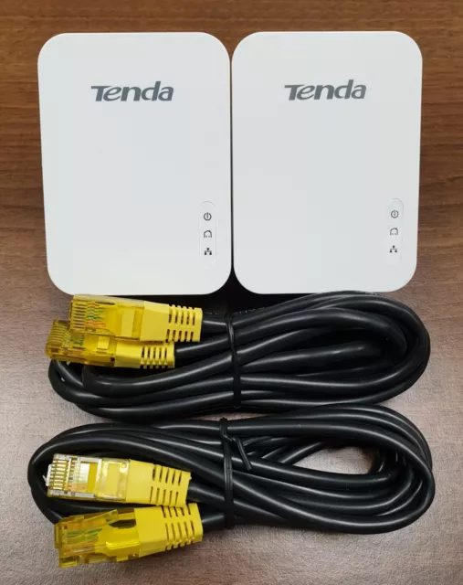 2 x Tenda PH3 Gigabit Powerline Adapters AV1000 4K HD 1000Mbps + Cat5e cables