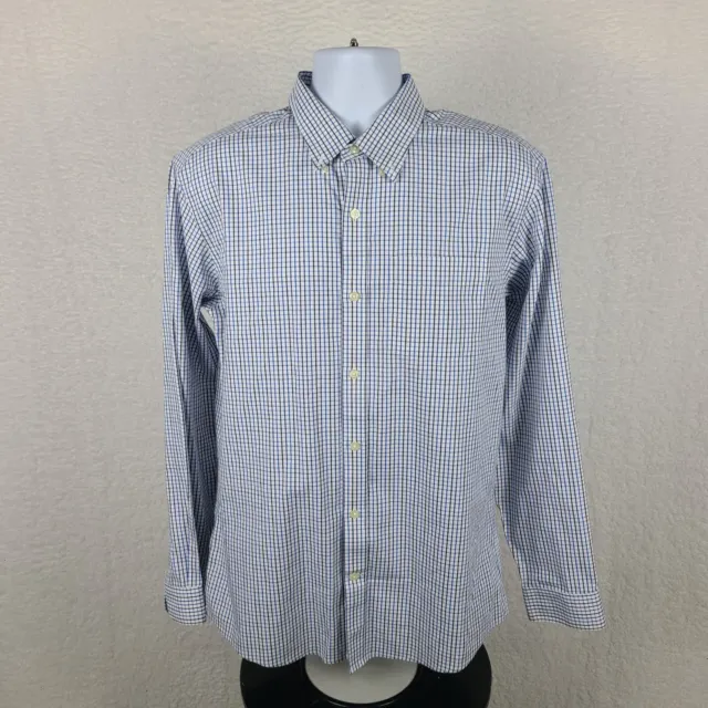 Eddie Bauer Dress Shirt Mens Large Blue Check Wrinkle Free Classic Fit Button Up