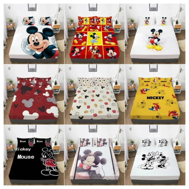 Mickey Mouse Fitted Sheet Donald Duck Kids Pillowcase Single Double Queen King